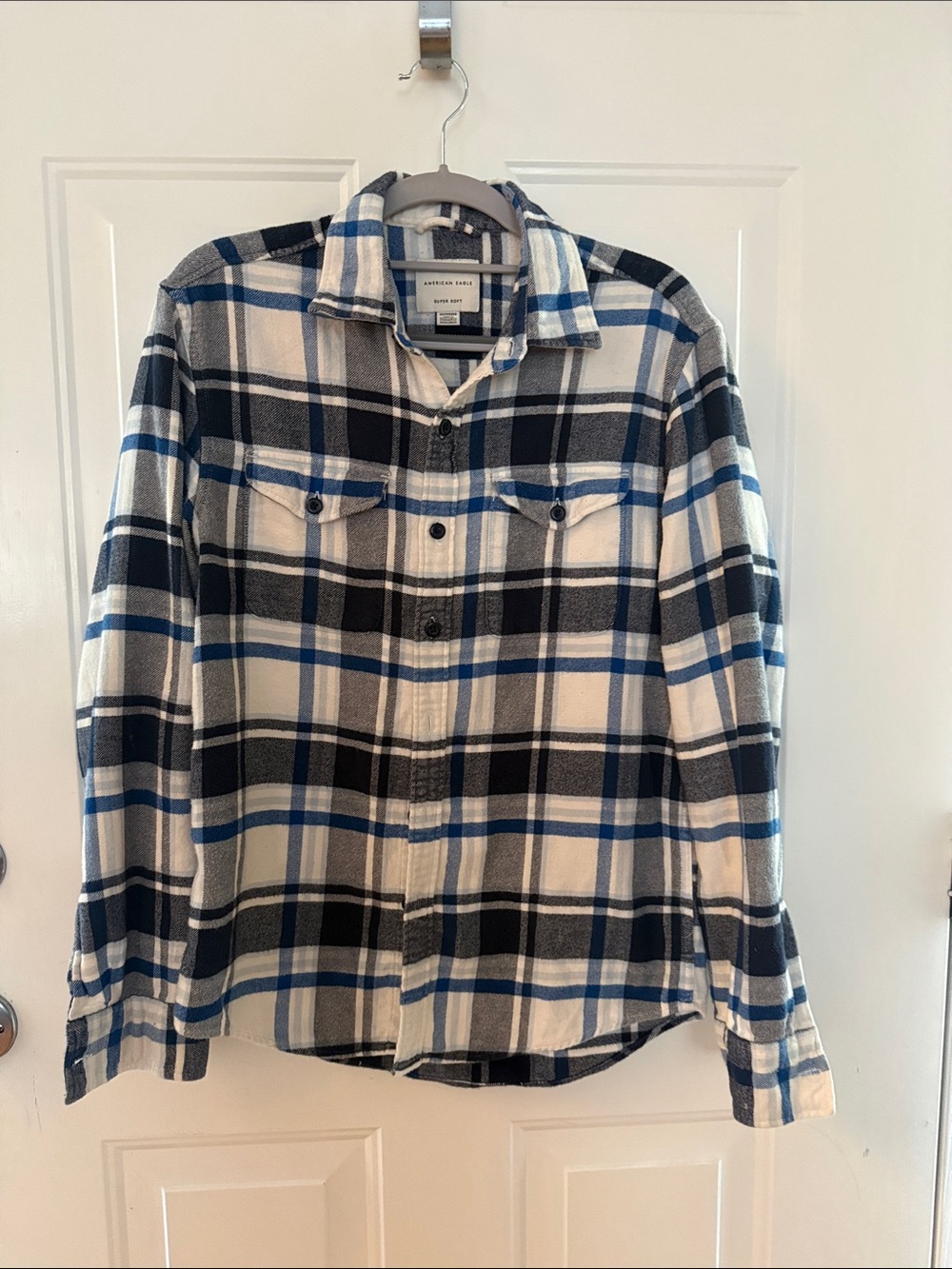 Men's XS American Eagle Blue and Black Plaid Flannel Shirt
